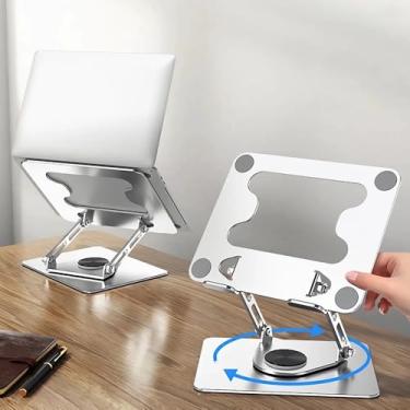 Imagem de Suporte Para Notebook Laptop Macbook Giratório 360º Graus, Articulado De Mesa, Antiderrapante, Ergonômico, Compatível Com Modelos Até 17" Pol, Altura Regulável (Branco).