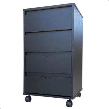 Imagem de Mesa De Cabeceira Gaveteiro 4 Gaverta Escritório Com Rodízios - Mod.0701 (Preto)