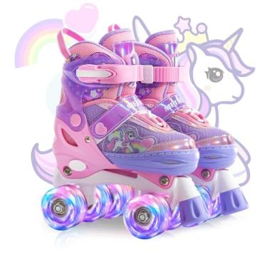 Imagem de METROLLER Patins infantis para meninas 4-6 5-8 8-12 patins infantis ajustáveis rodas brilhantes pequeno unicórnio esportes ao ar livre