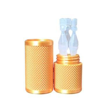 Imagem de Znet3D Suporte de frasco para colírio e estojo de viagem – segura três (3) frascos de uso único - tampa rosqueada, padrão serrilhado - Mantenha os frascos seguros e seguros durante a viagem (ouro