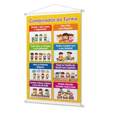 Imagem de Banner Combinados Da Turma - Material Didático Pedagógico Infantil Educativo - Boas Maneiras, Regras De Convivência Nas Escolas, Creches E Educação Criança, Sala De Aula - Comportamento Escolar