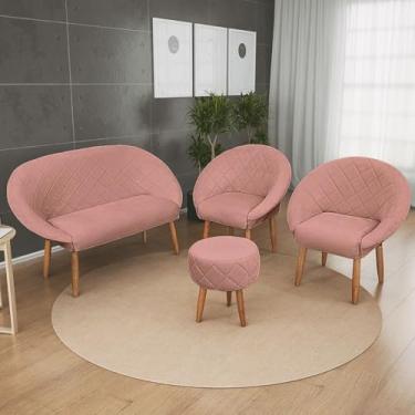 Imagem de Kit 1 Namoradeira 2 Poltronas IbizaPara Sala de Estar Recepção Clinica 4 Lugares Resistente Sala de Espera (Rosa Escuro)