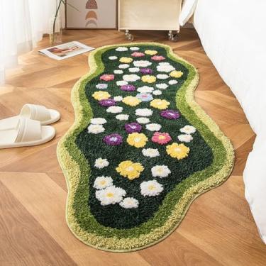 Imagem de LRSBDSRL Tapete floral 3D, lindo musgo verde, padrão de flores irregulares, pelúcia antiderrapante, tapete lavável, para sala de jogos, quarto, tapete de banheiro, tapete de lavanderia (B, 6 m x 1,6