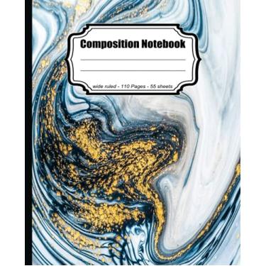 Imagem de Composition Notebook: marble composition notebook 2021 2022 | Wide Ruled Paper Journal Notebook | Pretty Gold Purple Turquoise Liquid Marble ... Wide Ruled Paper | 7.5" x 9.25" 110 Pages