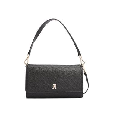 Imagem de Tommy Hilfiger Bolsa de ombro monograma com alça transversal removível, Preto