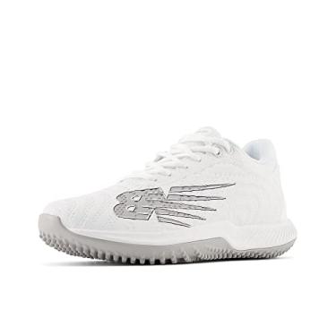 Imagem de New Balance FuelCell Fuse V4 Turf Trainer Tênis de softbol feminino, Branco ótico/Raincloud/Azul gelo, 13 Wide