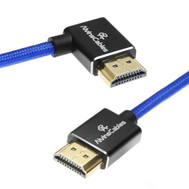 Imagem de Alvin's Cables Cabo 8K HDMI 2.1 de alta velocidade 8K @60Hz 4K@120Hz Cabo espiral trançado para Atomos Ninja para Feelworld, Sony FS5 FS7 FX9, BMPCC, para Canon C300 C500, ângulo reto azul