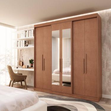 Imagem de Guarda Roupa Casal 6 Portas Lugano com Espelho Mdf Carvalho Vermontt