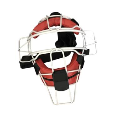 Imagem de Colaxi Capacete de apanhador de beisebol com máscara facial visão ampla macio acolchoado softball capacete rebatidas capa facial universal resistente, Vermelho