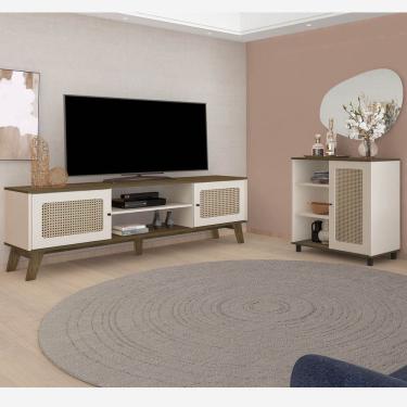 Imagem de Conjunto Sala Rack p/ TV até 75&quot; com 2 portas, Buffet Aparador 1 Porta Charlotte Pinho/Off White - Artely