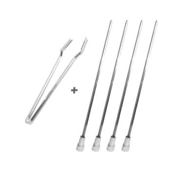 Imagem de Pegador De Carnes Inox E 4x Espetinho 60cm Coração Churras - INOX LAUR
