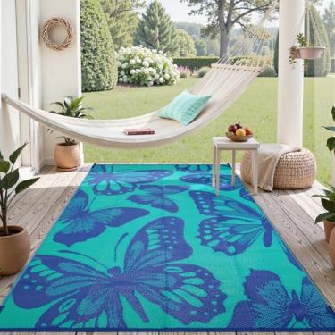 Imagem de Uphome Tapete para ambientes externos, impermeável, 1,8 x 2,7 m, tapete de palha de plástico para trailer, tapete de borboleta reversível, para ambientes internos e externos, para quintal, varanda,