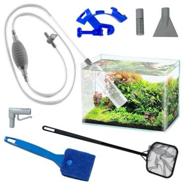 Imagem de PINVNBY Kit de limpeza de cascalho a vácuo de aquário manual para limpeza de tanque de peixes com rede de peixes e grampo de fixação trocador de água para aquário sifão limpeza de areia para vários