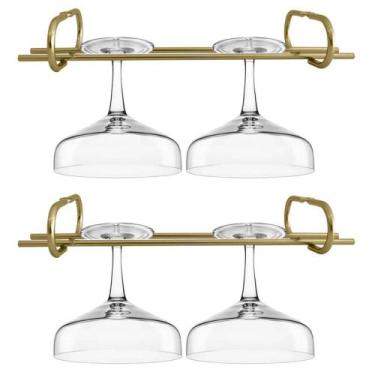 Imagem de Kit 2 Suportes Porta Taças Dourado Reto 25cm Organizador Suspenso MS A