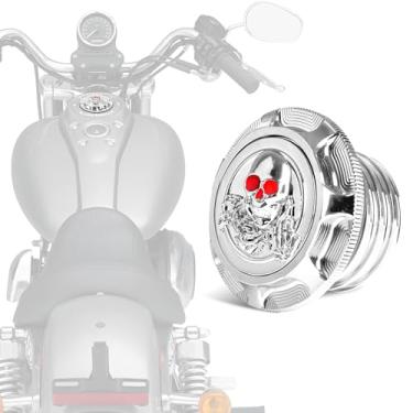 Imagem de Tampa do tanque de gasolina de motocicleta adequada para Harley Sportster XL 1200 883 X48 Dyna Touring Road King Softail Trike | Capa de tanque de combustível padrão de caveira (vermelho cromado)