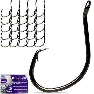 Imagem de Pristis Pacote com 25 ganchos circulares, anzóis de pesca em linha com bico de aço de alto carbono para água salgada e doce, conjunto de ganchos de pesca a granel, minhoca, anzóis de peixe farpado