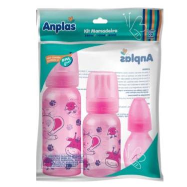 Imagem de Kit 3 Mamadeira Decoradas Bebê Bico Reto Macio Flexível - Anplas - Est