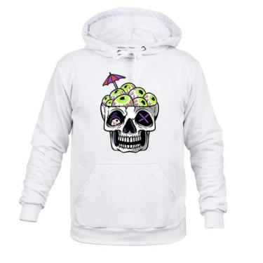 Imagem de Moletom 100% Algodão Canguru Caveira Olhos - Surprass, Branco, P