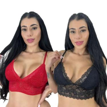 Imagem de Kit 2 Top Cropped De Renda Feminino Sem Bojo Alças Ajustáveis Rendado 