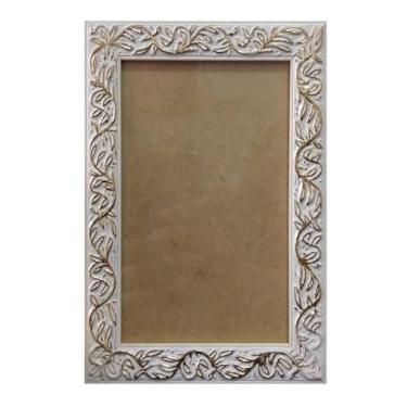 Imagem de Moldura com Gravação de Folhagens para Quadros e Fotos com Fundo MDF e Acetato - 2x1 Cor:BRANCO COM DOURADO;Tamanho:40X4