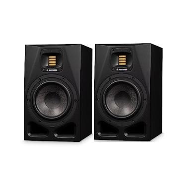 Imagem de ADAM Audio Monitor de estúdio bidirecional alimentado por A7V (pacote com 2) com cabo de microfone (pacote com 2), cabo (pacote com 2) e almofadas de isolamento para monitor (pacote com 2) (7 itens)