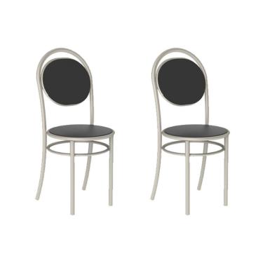 Imagem de Cadeira Sala De Jantar 190 Aço Kit 2 Uni Prata - Assento Courano Preto - Carraro