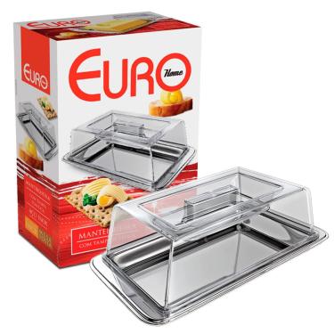 Imagem de Porta Manteiga Manteigueira Retangular Inox Tampa Acrílica