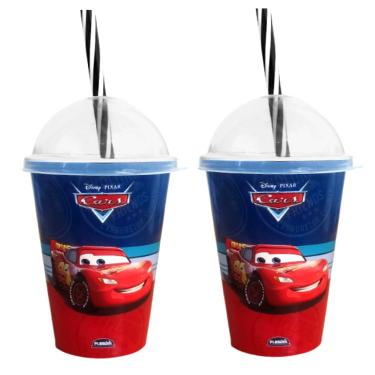 Imagem de Kit 2 Copo de Suco e Refrigerante do Carros com Canudo Plasútil