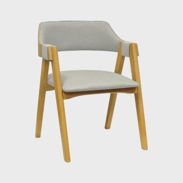 Imagem de Cadeira New York Madeira Maciça Encosto Anatômico Curvo Assento Estofado Linho