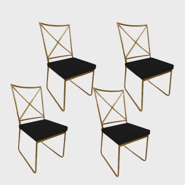 Imagem de Kit 04 Cadeiras Sala de Jantar Escritório Office Clark Industrial Ferro Dourado Sintético Preto - Ahz Móveis