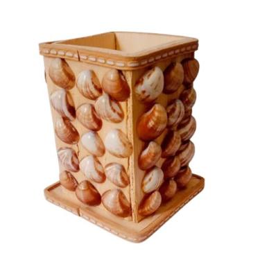 Imagem de Porta Lápis De Conchas E Objetos - Madeira 10 Cm - Arte&cia
