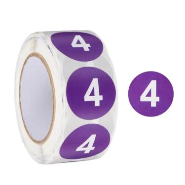 Imagem de PATIKIL Número 4 adesivos circulares, etiqueta numérica autoadesiva com código de cor redonda de 2,5 cm, 500 etiquetas/rolo para organização doméstica e gerenciamento de escritório, roxo escuro com