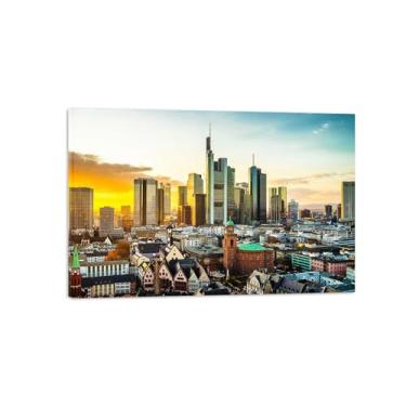 Imagem de Arte de parede de paisagem urbana quadro emoldurado pronto para pendurar - pintura de paisagem arte de parede em tela para sala de estar - impressões panorâmicas em tela - arranha-céus pôr do sol 70 x