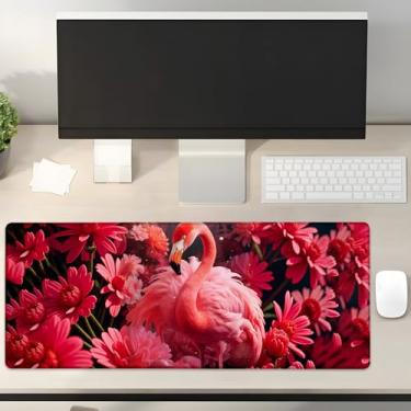 Imagem de Turamurra Tapete de mouse para jogos Flamingo 80 cm x 30 cm, base de borracha antiderrapante para computadores, laptop, escola, escritório, acessórios para decoração de casa, mouse pad, teclado e mesa