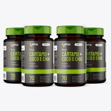 Imagem de Kit 4x - Óleo de Cártamo, Coco, Chia e Vitamina E - 70 cápsulas - Omix-Unissex