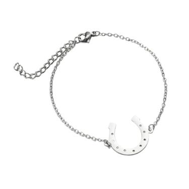 Imagem de Pulseira de corrente de elos de ferradura da sorte ocidental para mulheres e homens, aço inoxidável, boa sorte, geométrico, simples, em forma de U, joia de formatura ajustável para amantes de cavalos