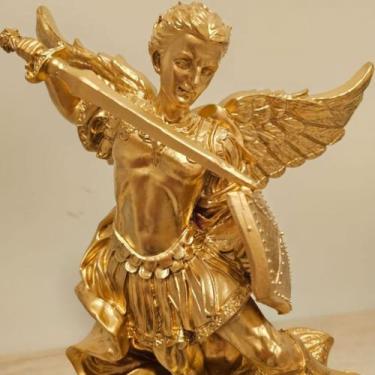 Imagem de Estátua São Miguel Arcanjo  Resina Premium Dourada Metálica Brilhante 