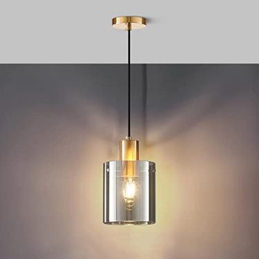 Imagem de YQSLQZZ Lustre de vidro cilíndrico, iluminação decorativa de cabeceira lustres vintage para casa de fazenda, altura ajustável, para sala de jantar, bar, cozinha, ilha, corredor, pias