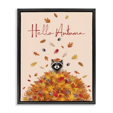 Imagem de Stupell Industries Hello Autumn Raccoon Black Framed Floater Canvas Wall Art, design por Elizabeth Tyndall, 17 x 21