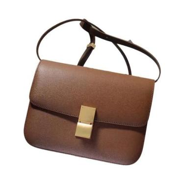 Imagem de Bolsa Feminina Luxuosa de Couro Genuíno - Crossbody Quadrada, 24cm gra