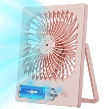 Imagem de ZEOEZHBI Pequeno ventilador de mesa silencioso recarregável, mini ventilador de mesa USB pessoal dobrável 180°, mini ventilador de viagem pequeno portátil, ventilador operado por bateria para