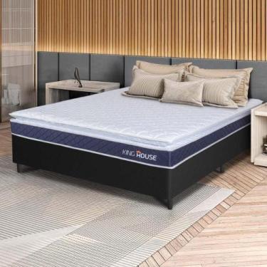 Imagem de Conjunto Box Preto Durban Azul Espuma D28 Viúva 128x188x57 - King Hous