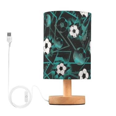 Imagem de Joisal Lâmpadas geométricas de futebol têxtil de quarto para mesa de cabeceira, lâmpadas de mesa para escritório abajur amigável aos olhos, lâmpadas laterais para sala de estar, reforma da casa