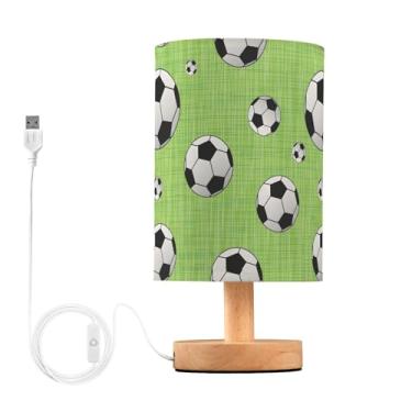 Imagem de Joisal Bonitas lâmpadas de bolas de futebol para mesinhas de cabeceira com abajur de linho para quarto, pequenas lâmpadas decorativas