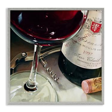 Imagem de Stupell Industries Design de arte giclée emoldurado com vinho tinto e saca-rolhas cinza por Stefano Ferreri, 12 x 12