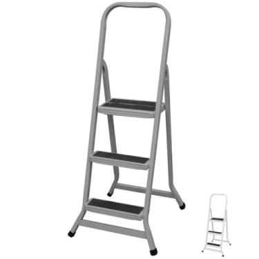 Imagem de Escada 3 Degraus Ferro Dobrável Parede Reforçada Reta Sótão (Prata)
