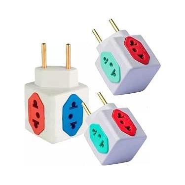 Imagem de KIT 3 Adaptador De Tomada Benjamim Cubo 3D com 4 Entradas 10A 20A Amperes Multiplicador de Tomadas Plug Padrão Novo 3 Pinos - 110V 220V Bivolt - DM SHOPP
