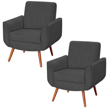 Imagem de Kit 2 Poltronas Para Sala E Escritório Pé Palito Milão Veludo Cinza