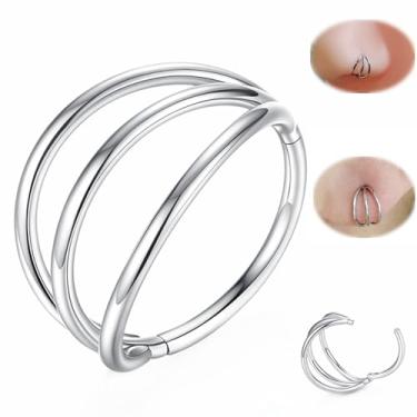 Imagem de ORANGELOVE 20G 7 mm 316L Aço Cirúrgico Dobradiça Prata Tripla Argola Segmento Anéis de Nariz Cartilagem Argola Articulada Sem Costura Clicker Piercing de Orelha para Hélice, Tragus, Concha, Cartilagem