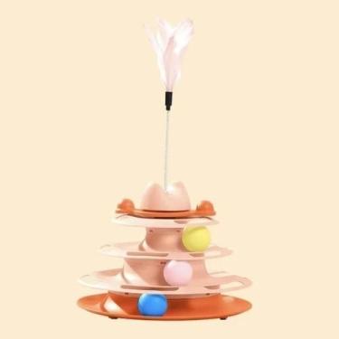 Imagem de Torre Para Gato 3 Niveis Com Pena E Bolinhas Cor Laranja - Elo Imports